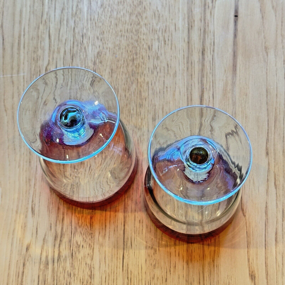 Wine Sangria Glasses Red Rim Mexican Hand Blown Thick Glass Set/2 Barwar… - Picture 4 of 6